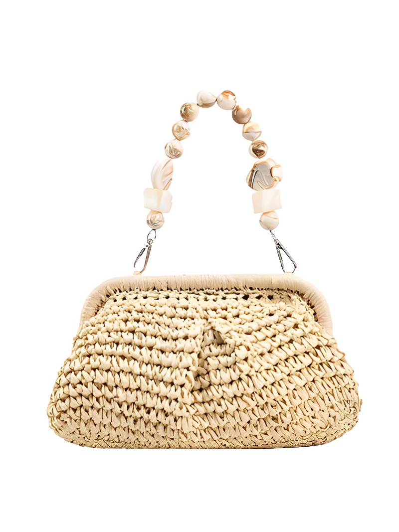 Bolsa Feminina Clutch em Palha com Alça de Pedrarias - Laila