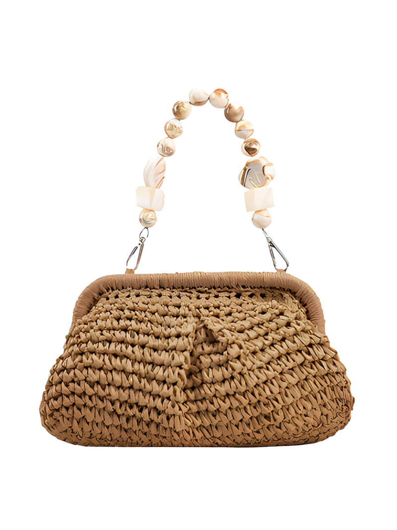 Bolsa Feminina Clutch em Palha com Alça de Pedrarias - Laila