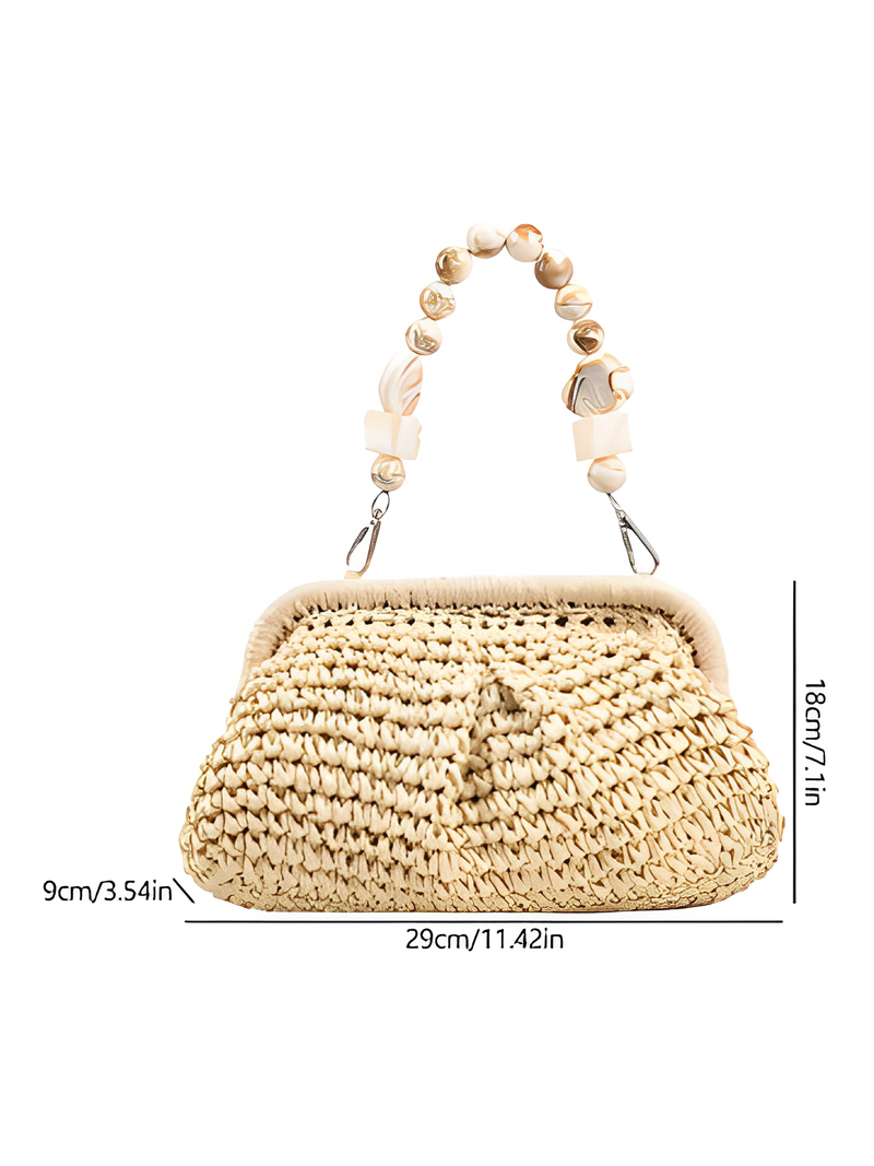 Bolsa Feminina Clutch em Palha com Alça de Pedrarias - Laila