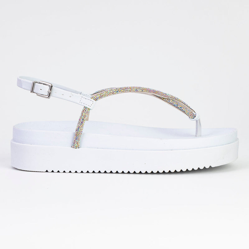 Sandália Feminina Branca Flatform com Strass - Ramarim