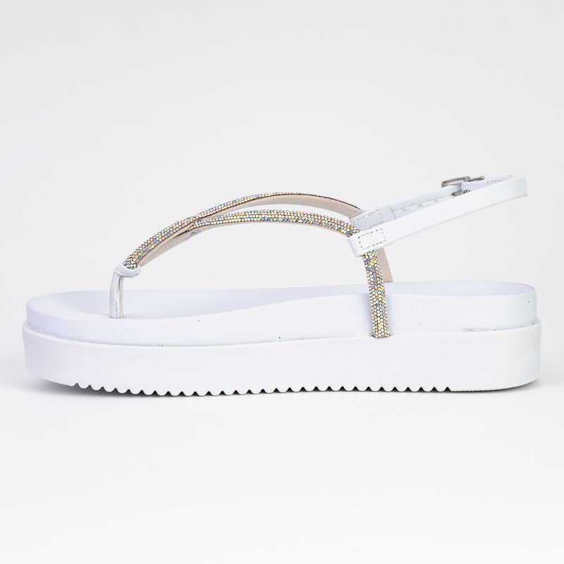 Sandália Feminina Branca Flatform com Strass - Ramarim