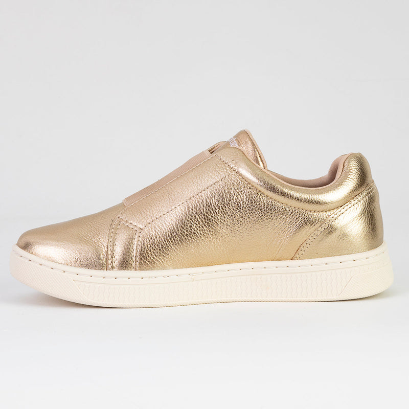 Tênis Feminino Dourado SlipOn em Couro Legítimo - Comfortflex