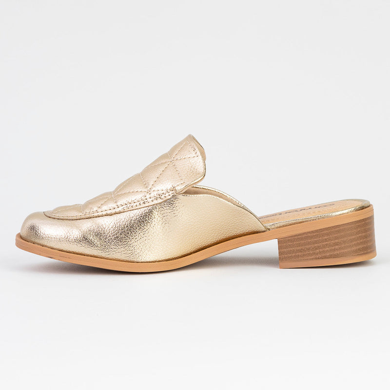 Mule Feminino Salto Baixo Dourado - Comfortflex