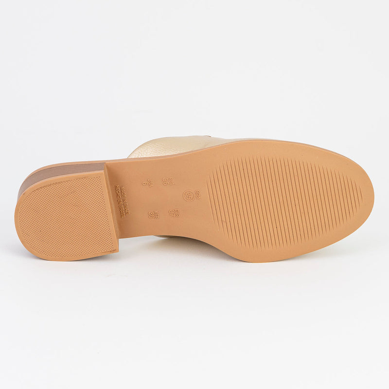 Mule Feminino Salto Baixo Dourado - Comfortflex