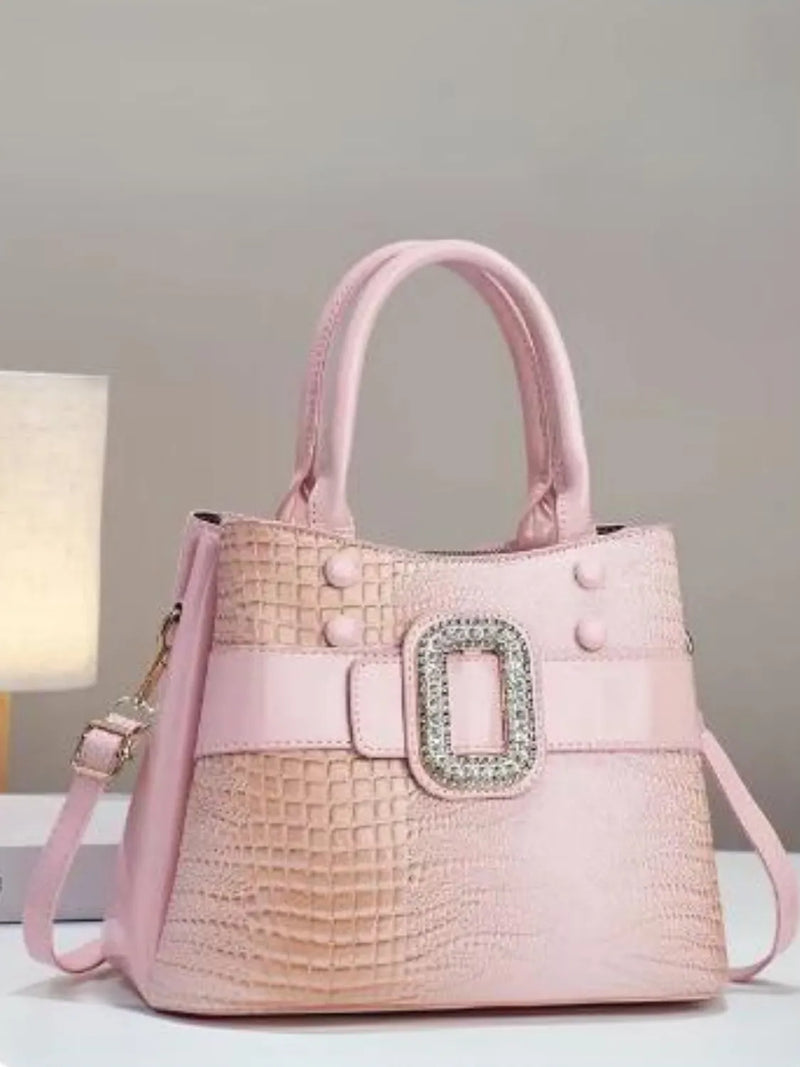 Bolsa Feminina de Ombro em Couro Brilhante com Textura Crocodilo - Tereza