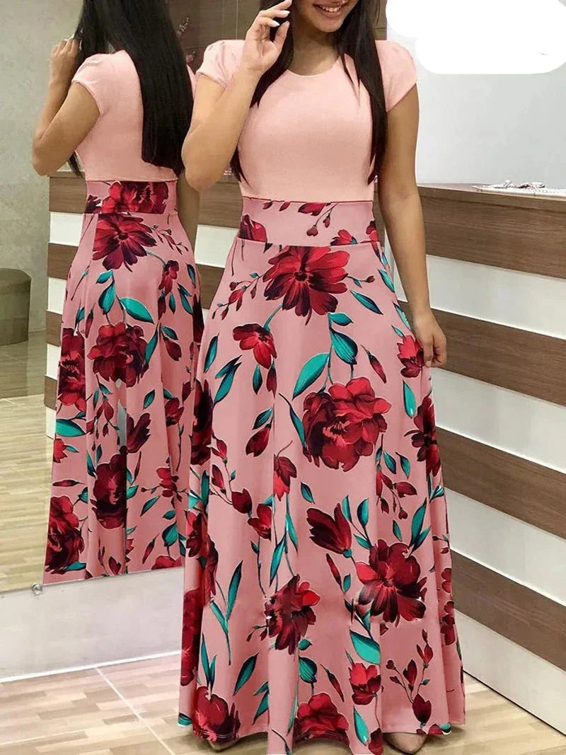 Vestido Feminino Floral Longo Elegante Femme