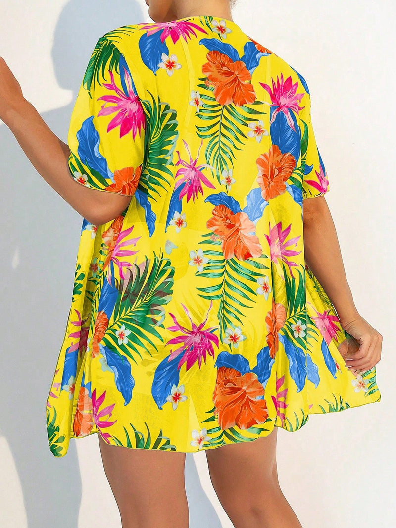 Conjunto de Shorkini Feminino com Saída de Praia Tropicalia.